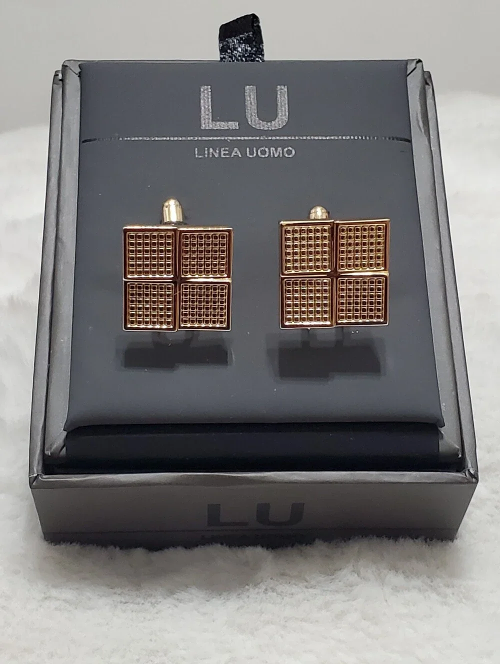Linea Uomo Gold Textured Grid Cufflinks NIB